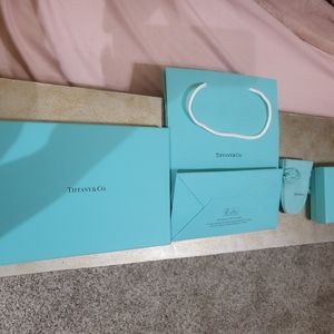 Four Tiffany items. Bundle. I MED box, 1 Med bag, I small box and a  small bag